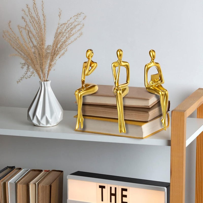 BMLCGJ Thinker Statue Gold Decor Abstract Art Sculpture, Golden Resin Collectible Figurines for Home Living Room Office Shelf Decoration,Great Gifts Ideas (Sitting Posture-Gold) - Image 5
